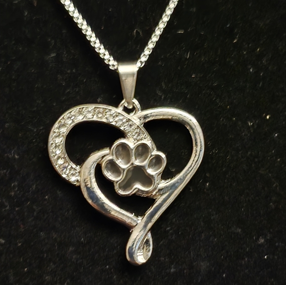 Silver Heart and Paw Necklace - Picture 1 of 5